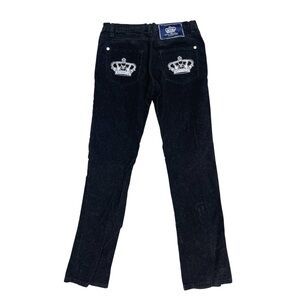 victoria beckham black corduroy pants rock & republic with Crown Embroidery 28